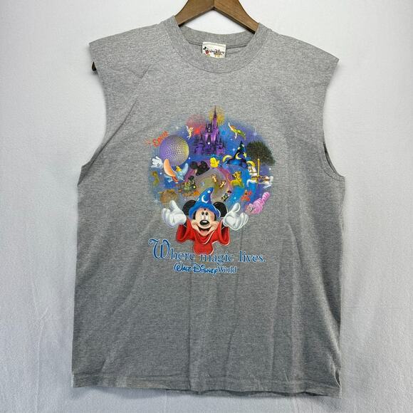 Vintage Walt Disney World Tank Top Men's Small Gray Epcot Mickey Mouse Graphic - Picture 1 of 7